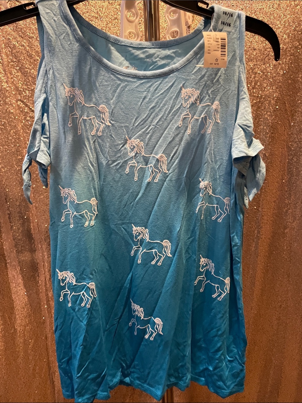 Justice Blue Ombre Unicorn Cold-Shoulder Tee NWT